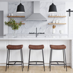 Faux Leather Counter Height Saddle Bar Stool