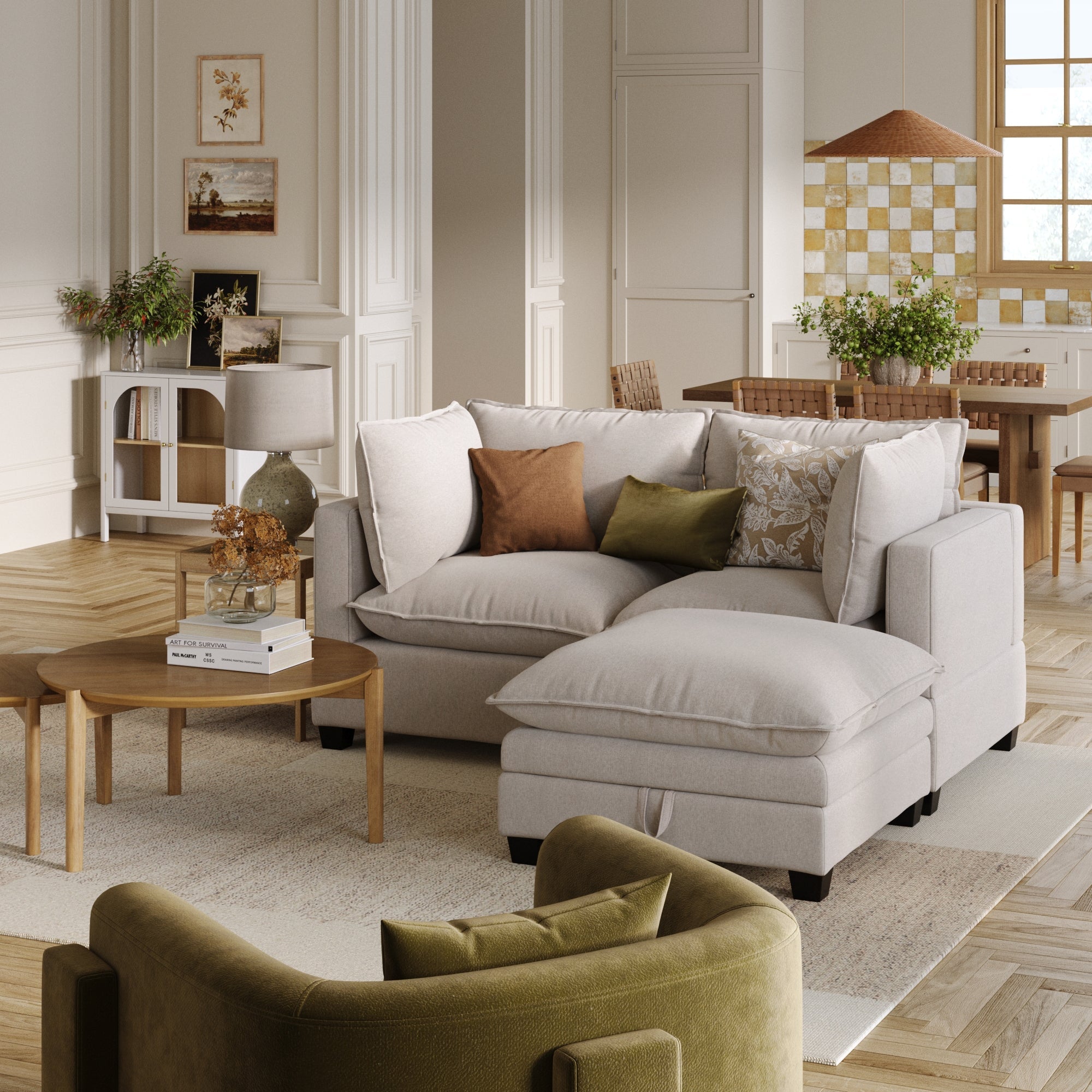 Soft Fabric Cloud Loveseat Sofa Couch & Storage Ottoman Gray