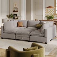 Soft Fabric 6-Piece Cloud Pit Sofa Couch Gray
