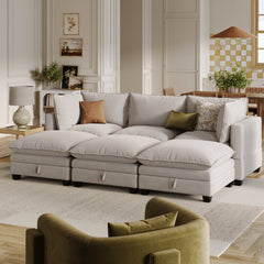 Soft Fabric 6-Piece Armless Cloud Pit Sofa Couch Gray