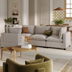 Soft Fabric 4-Seat Sectional Cloud Sofa Couch Gray