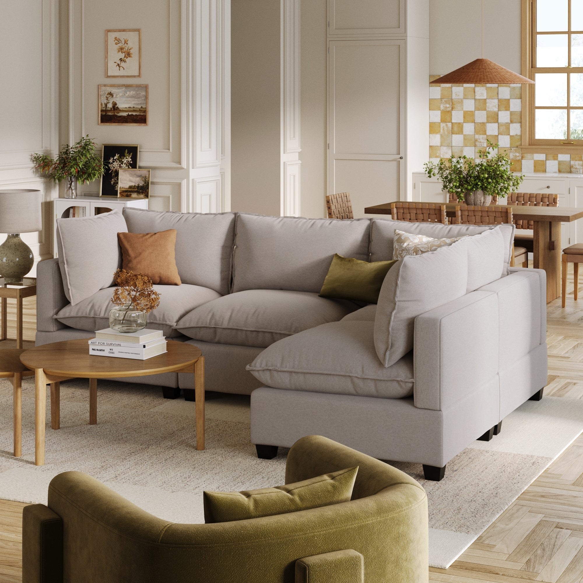 Soft Fabric 4-Seat Cloud Armless Sectional Sofa Couch Gray