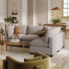 Soft Fabric 4-Seat Cloud Armless Sectional Sofa Couch Gray