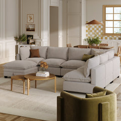 Soft Fabric 6-Seat Cloud Armless Sectional Sofa Couch & Storage Ottoman Gray