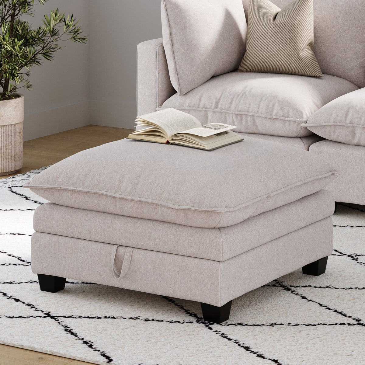 Soft Fabric Hidden Storage Ottoman Gray