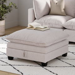 Soft Fabric Hidden Storage Ottoman Gray