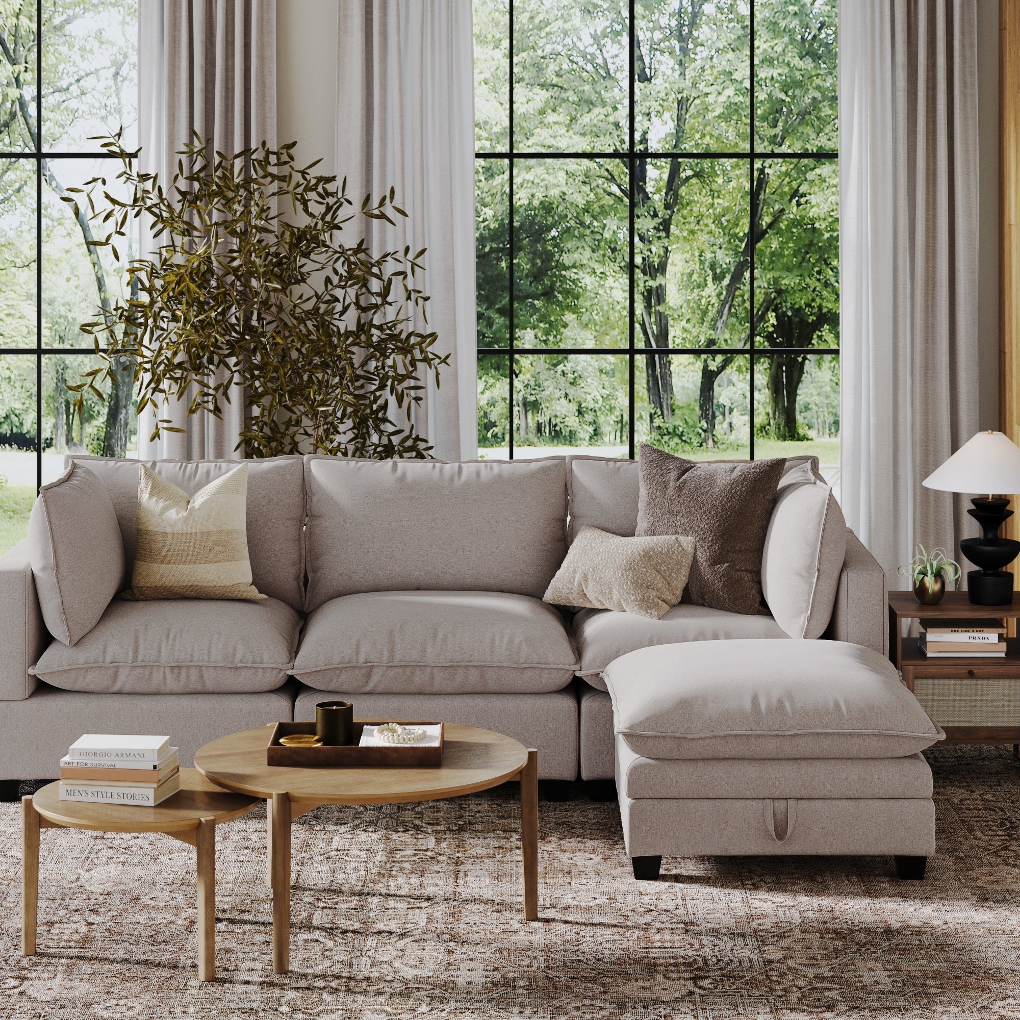 Soft Fabric Hidden Storage Ottoman Gray