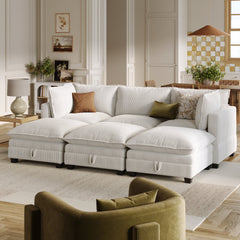 Corduroy 6-Piece Armless Cloud Pit Sofa Couch Pearl White