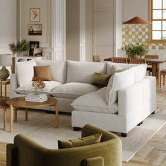 Corduroy 4-Seat Cloud Armless Sectional Sofa Couch Pearl White