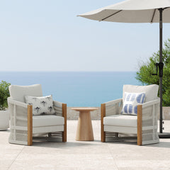 Outdoor Wood Rope Patio Arm Chairs Gray (Set of 2)
