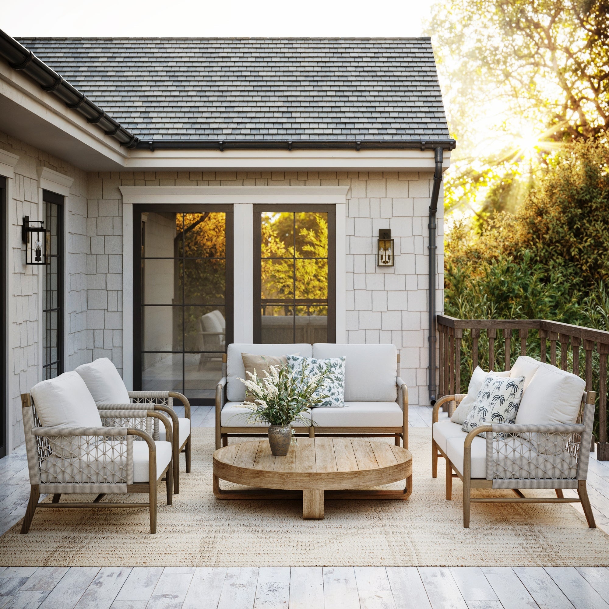 Outdoor 4 Piece Wood Patio Set Loveseats and Chairs