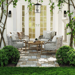 Outdoor Patio Wood Rope Arm Chairs Gray Oak (Set of 4)