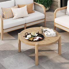 Outdoor Round Wood Coffee Table Weathered Brown