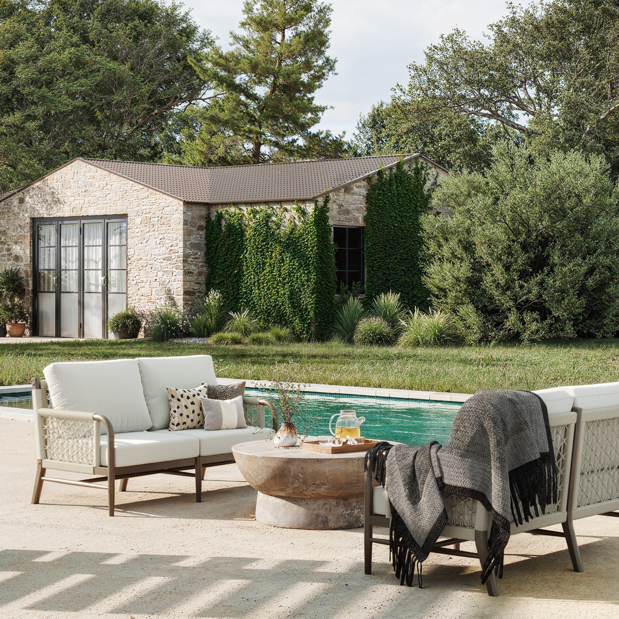 Outdoor Patio Wood Rope Loveseats (Set of 2)