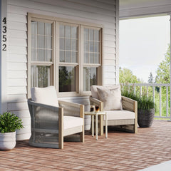 Outdoor Wood Rope Patio Arm Chairs Ash White (Set of 2)