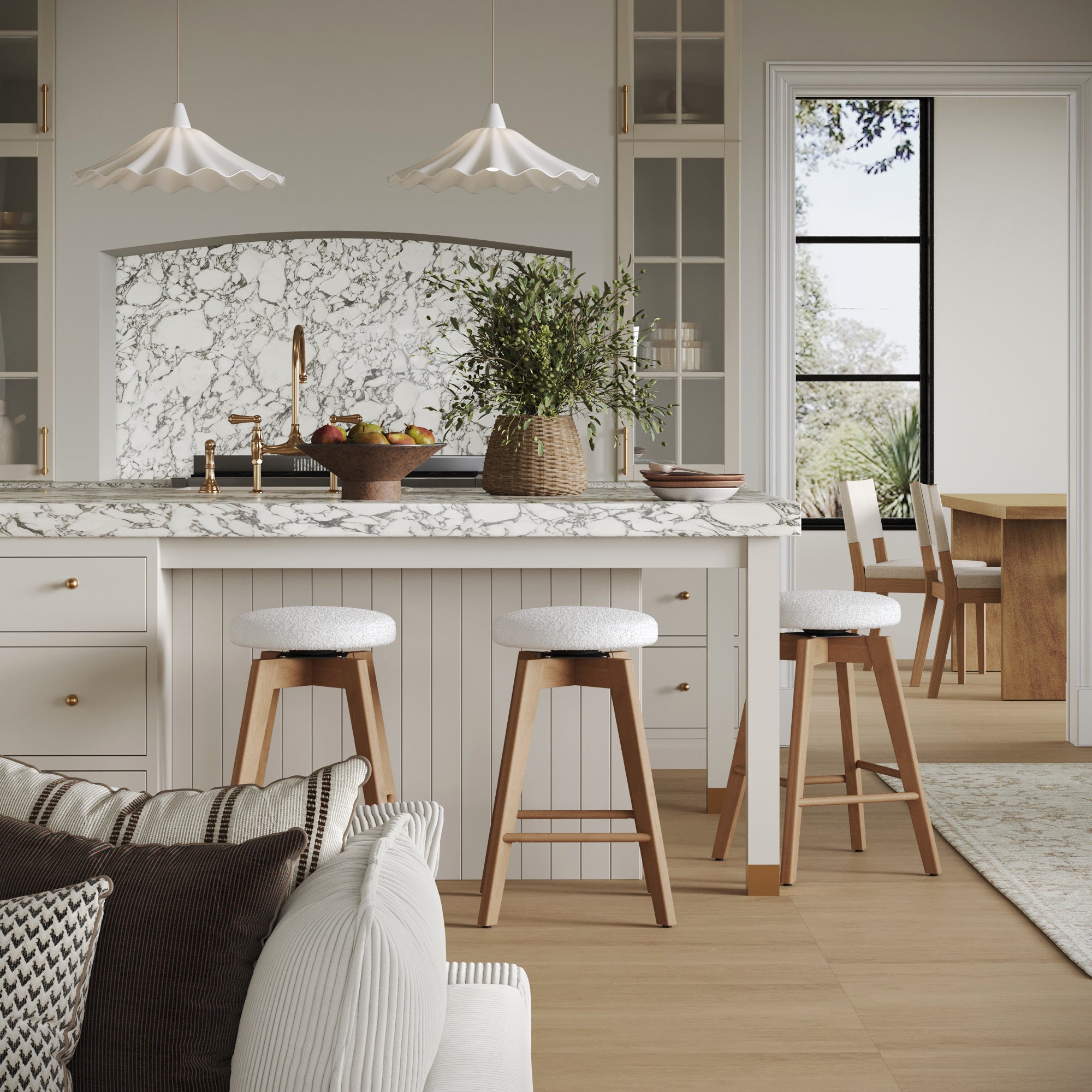 Wood Counter Height Swivel Counter Stool White Oak (Set of 3)