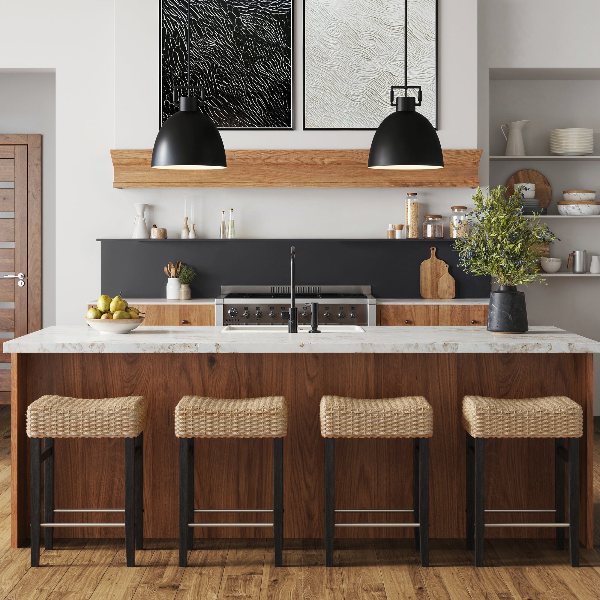 Seagrass Counter Height Bar Stools Black (Set of 4)