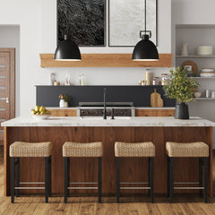 Woven Seagrass Counter Height Bar Stool Black
