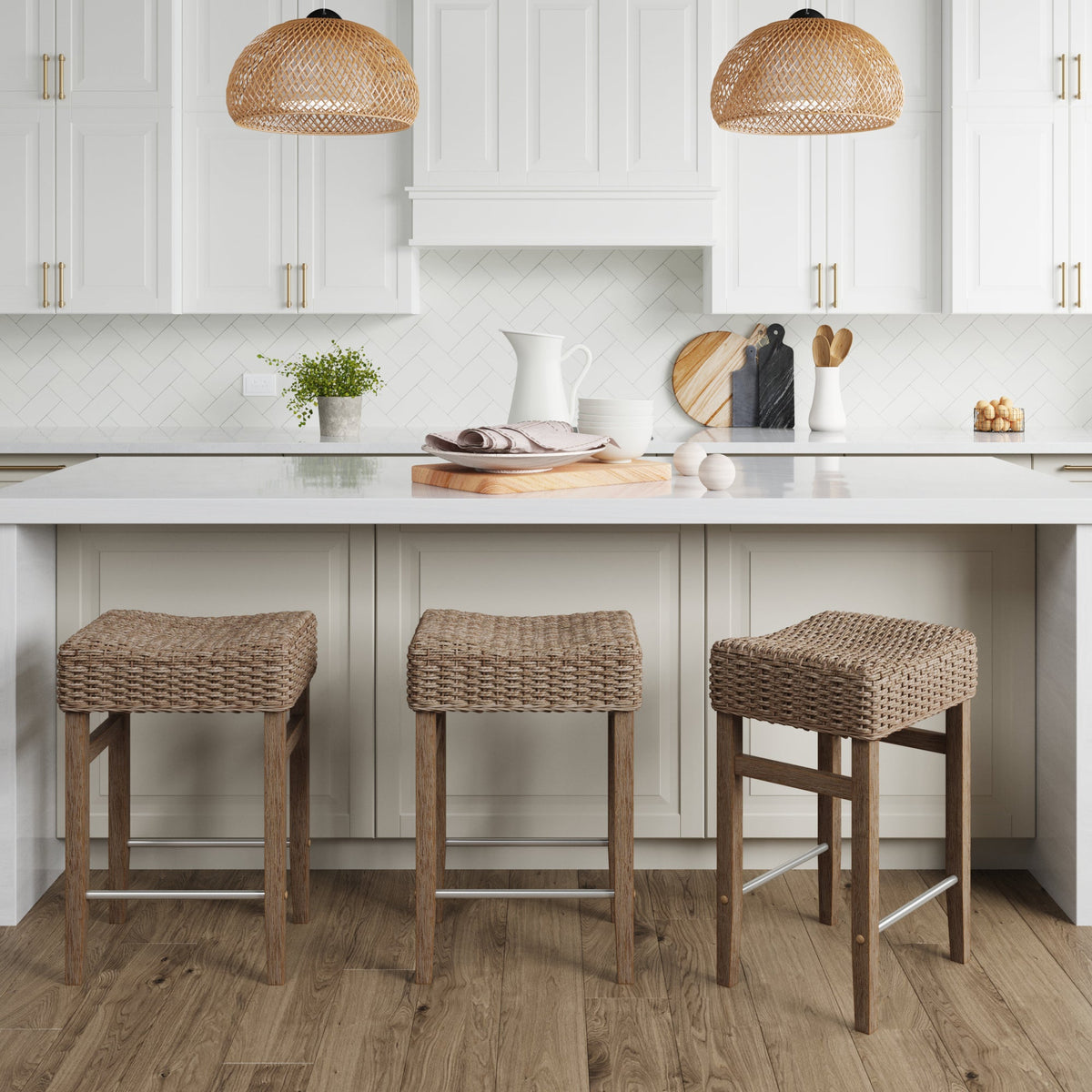 Seagrass Counter Height Bar Stools Brown (Set of 3)