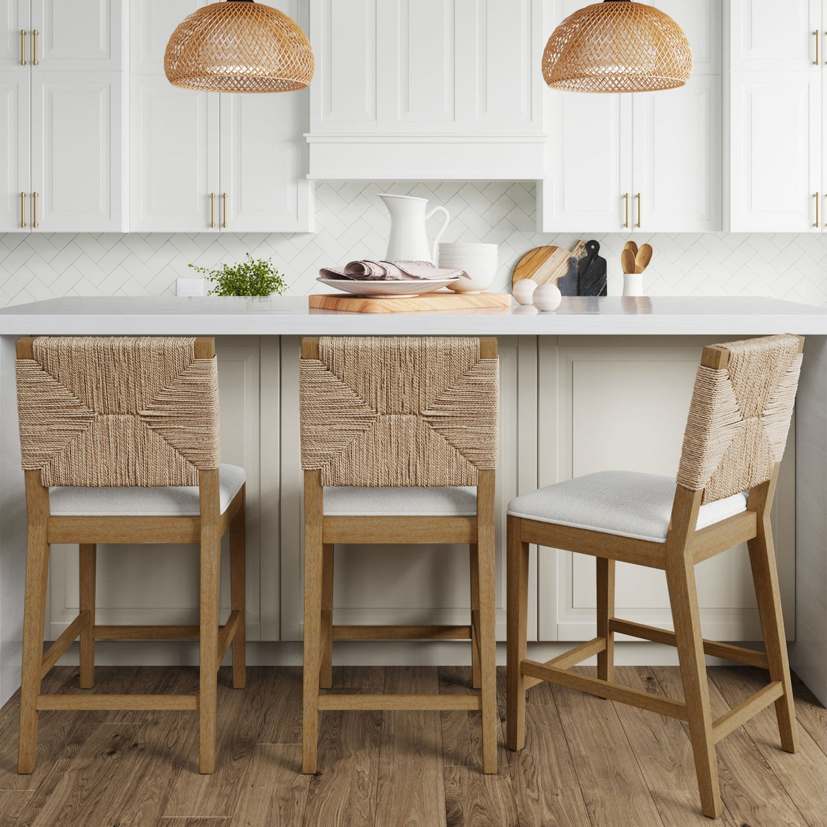 Seagrass Counter Height Bar Stools Light Brown (Set of 3)