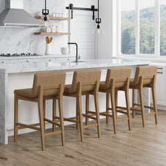 Faux Leather Counter Height Bar Stools Light Brown (Set of 4)
