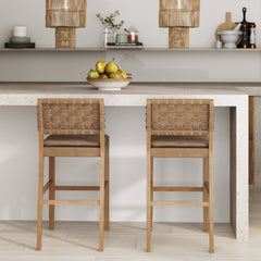 Faux Leather Woven Bar Stools Brown (Set of 2)