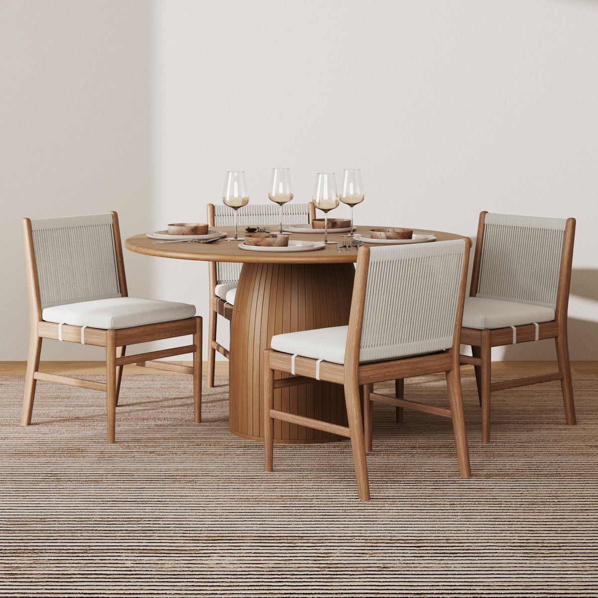 Woven Rope Back Dining Chair Brushed Light Brown (Set of 4)