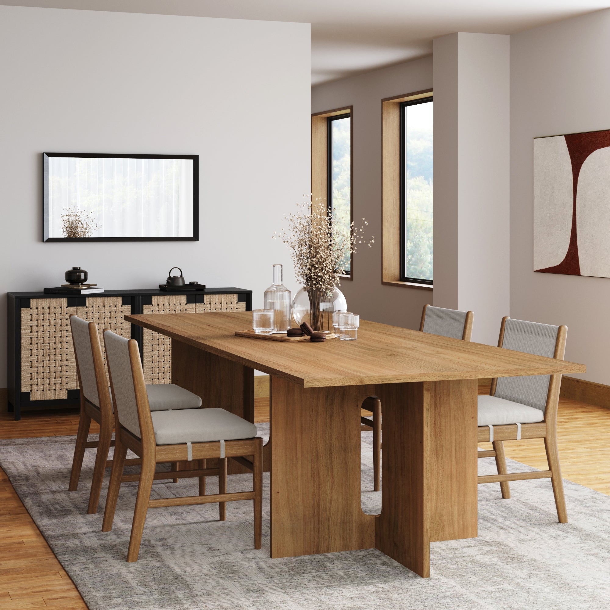 Woven Rope Back Dining Chair Brushed Light Brown (Set of 4)