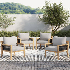 Outdoor Wood Patio Arm Chairs Gray Acacia (Set of 4)