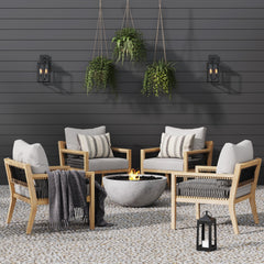 Outdoor Wood Patio Arm Chairs Gray Acacia (Set of 4)