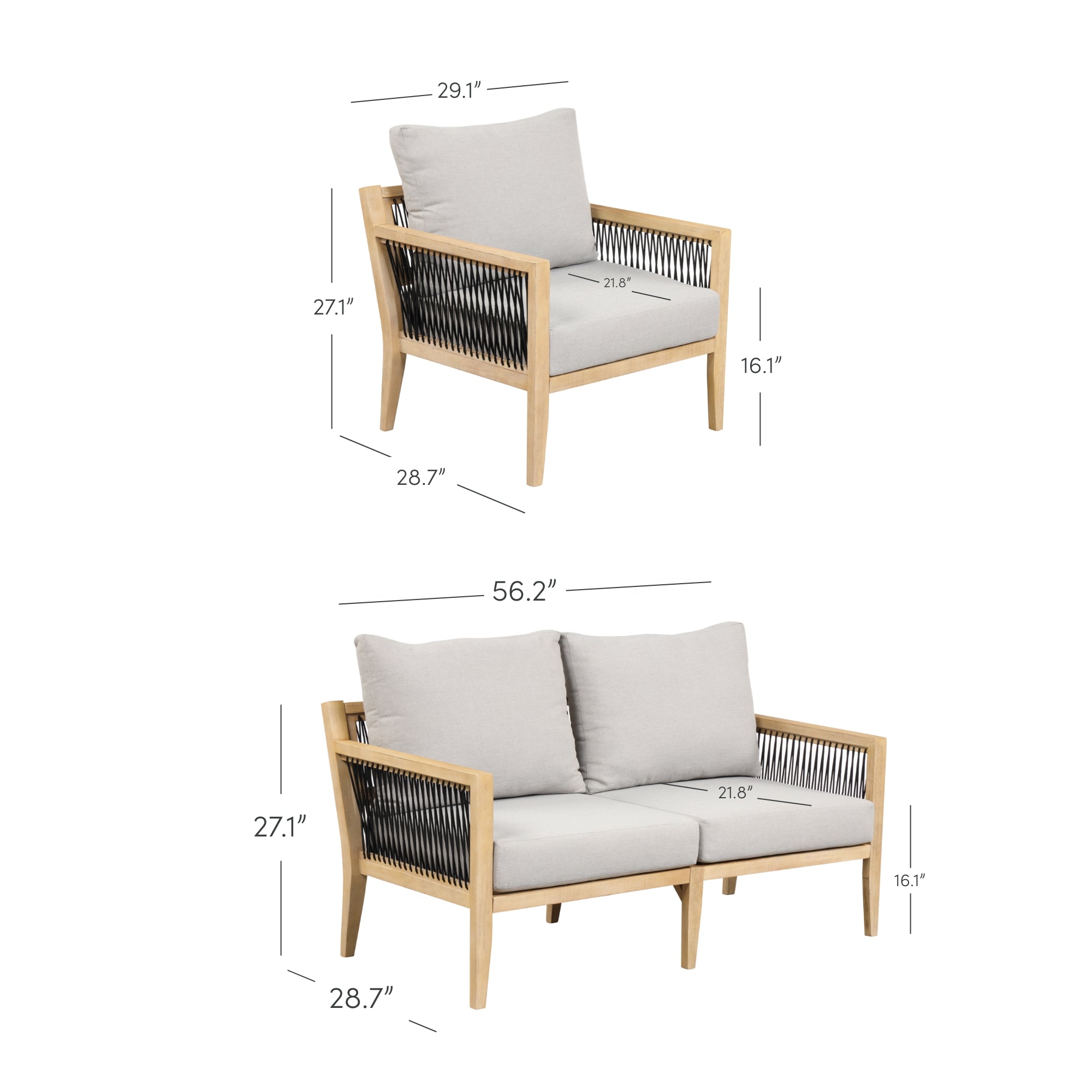 Outdoor 4 Piece Wood Patio Set Acacia Chairs
