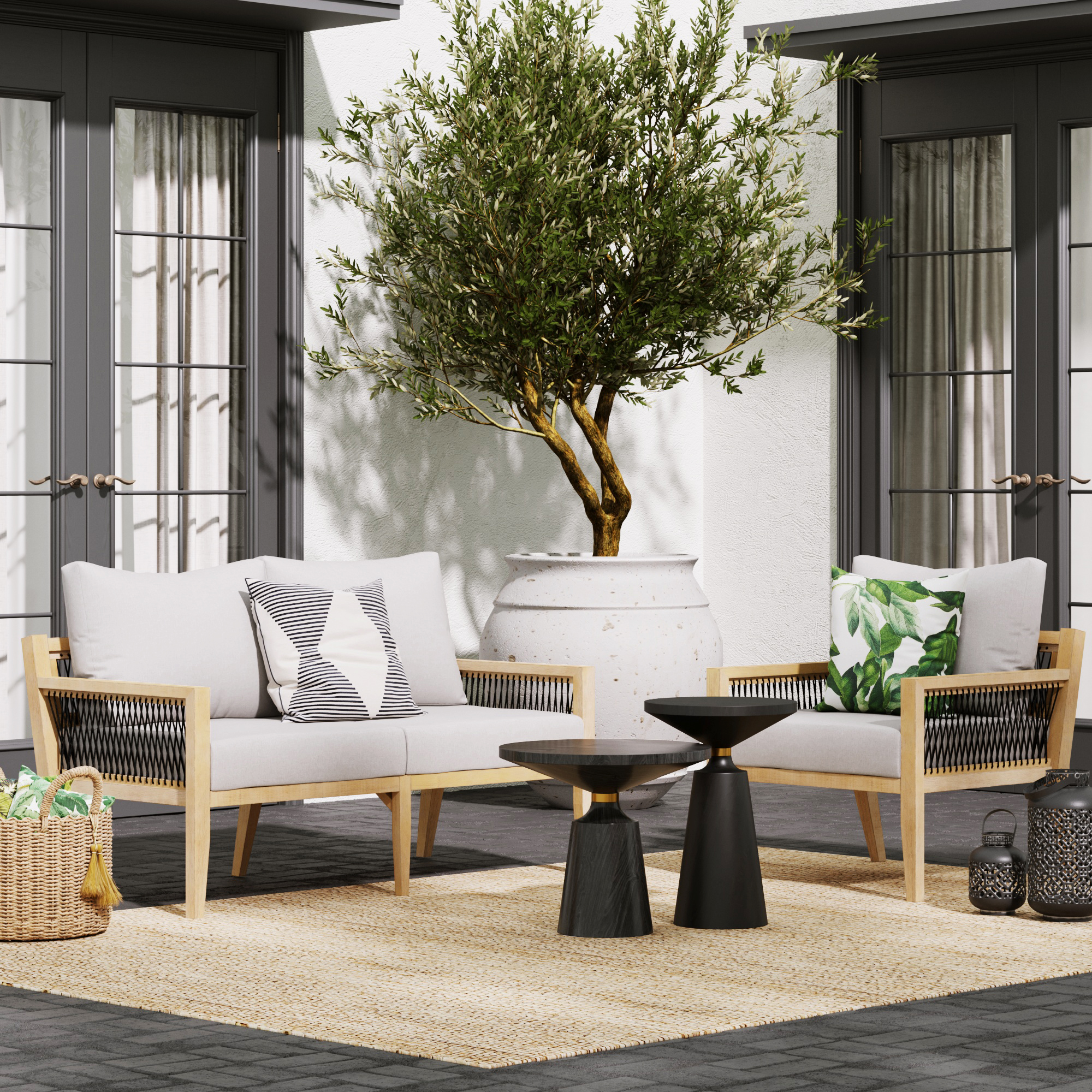 Outdoor Solid Wood Patio Loveseat Gray Acacia