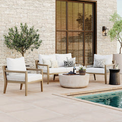 Outdoor 3 Piece Wood Patio Set Loveseat and 2 Chairs White