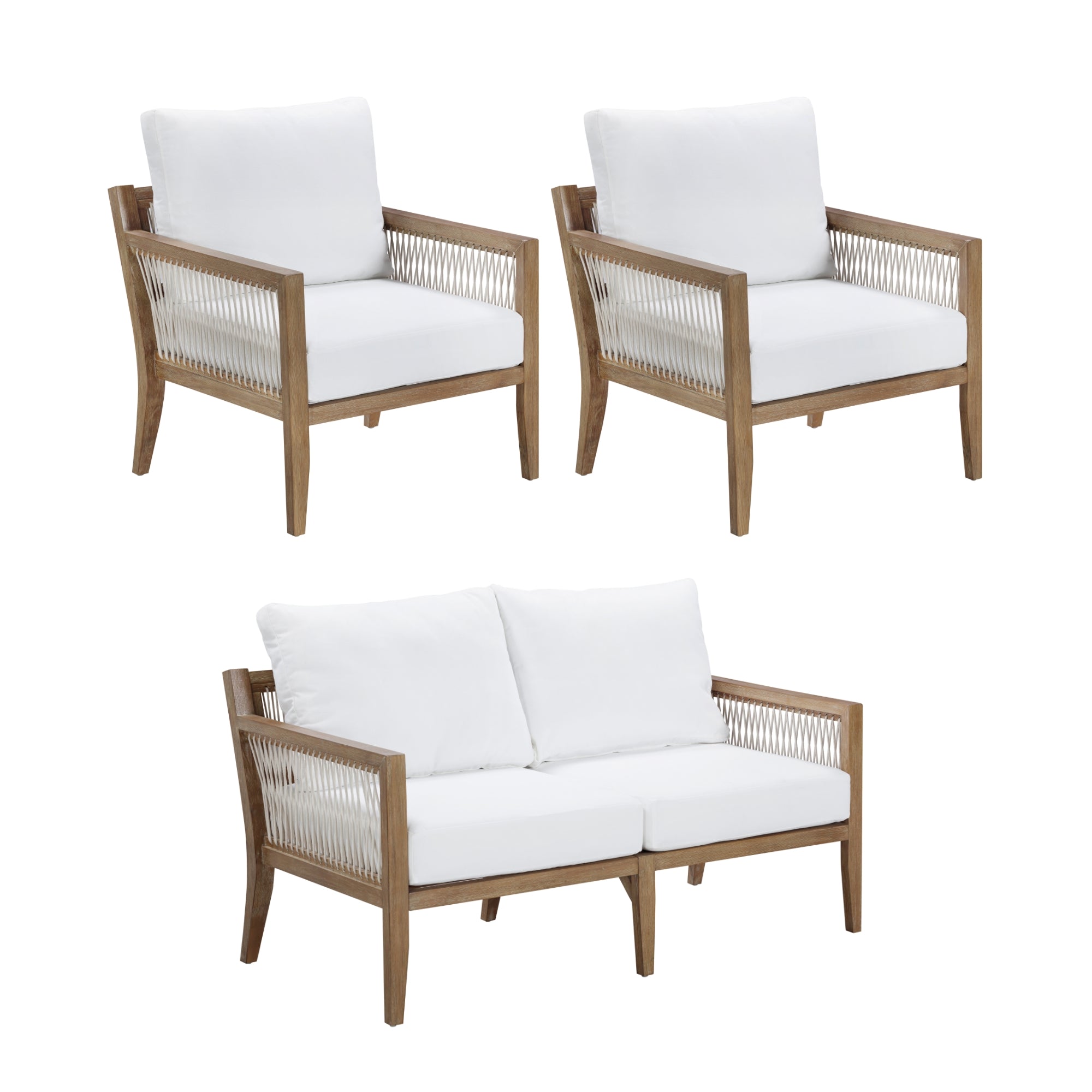 Outdoor 3 Piece Wood Patio Set Loveseat and 2 Chairs White
