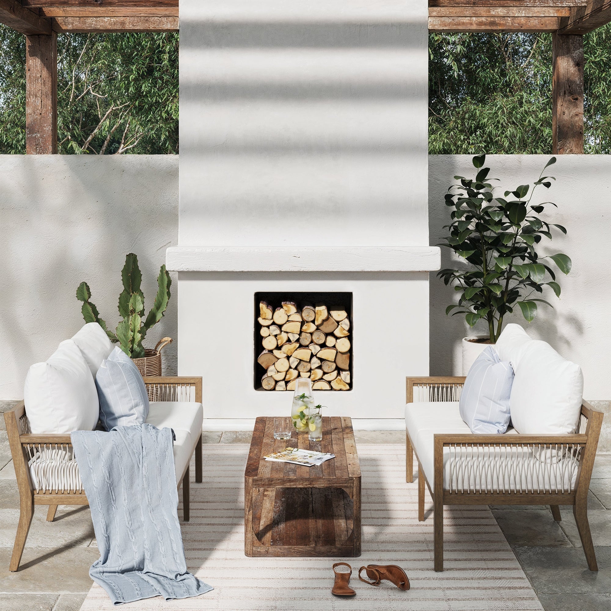 Outdoor Patio Wood Set of 2 Loveseats White Light Brown