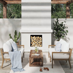Outdoor Patio Wood Set of 2 Loveseats White Light Brown