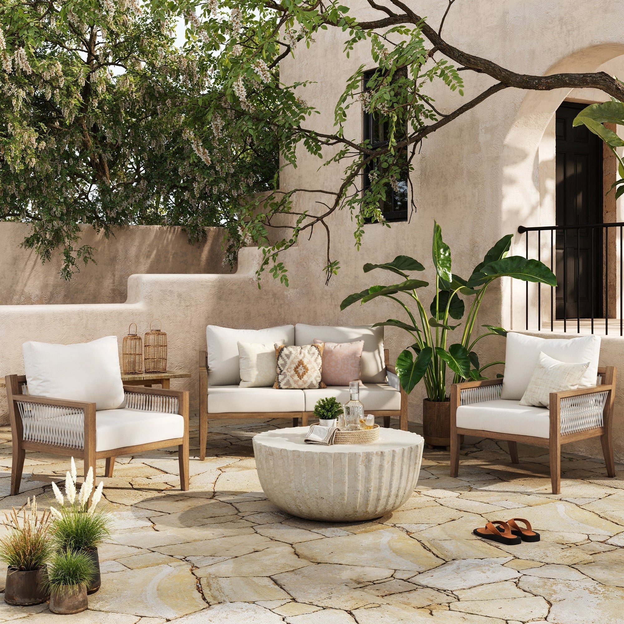 Outdoor Wood Patio Loveseat White Light Brown