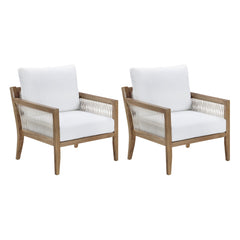 Outdoor Patio Wood Arm Chairs White (Set of 2)