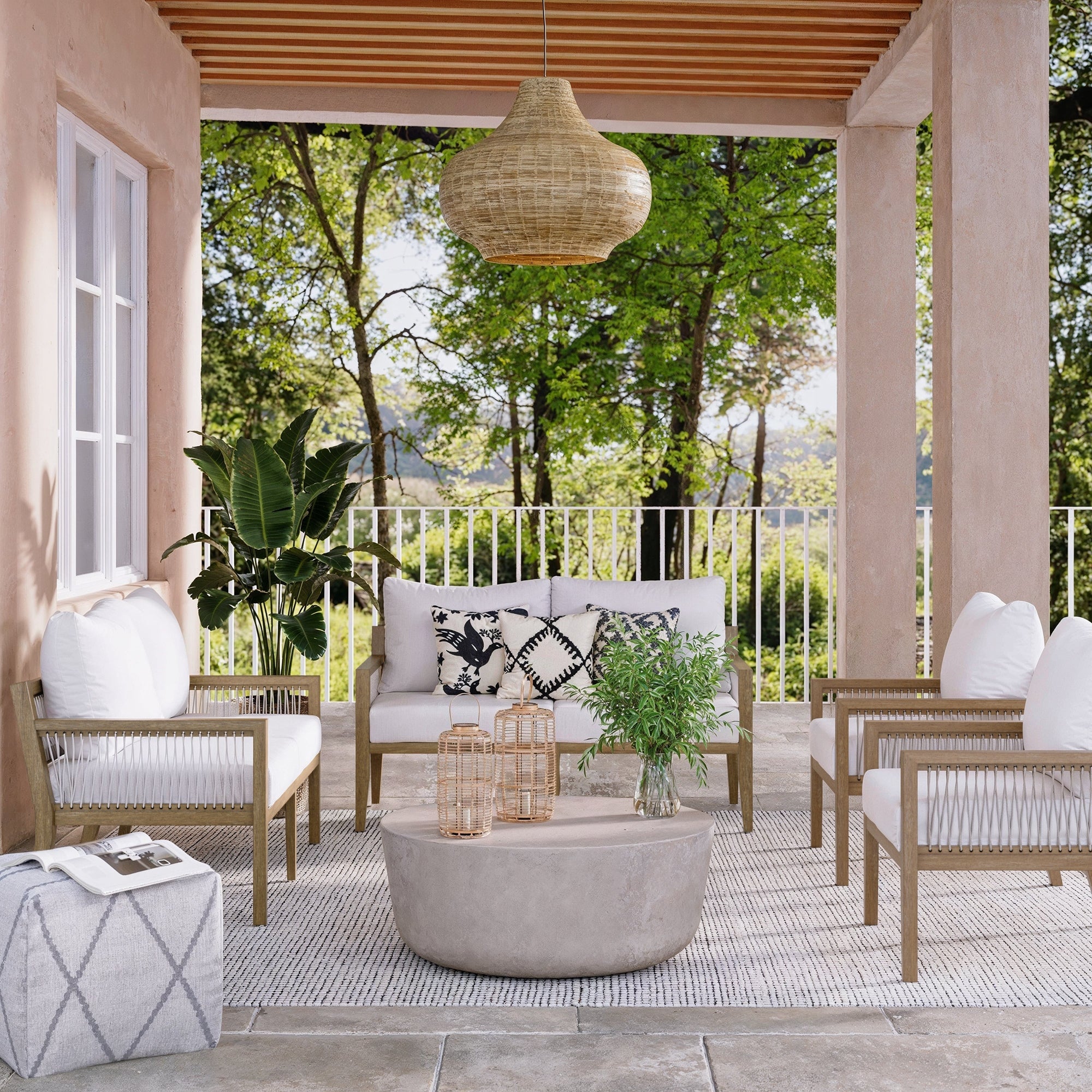 Outdoor Patio Wood Arm Chairs White (Set of 2)