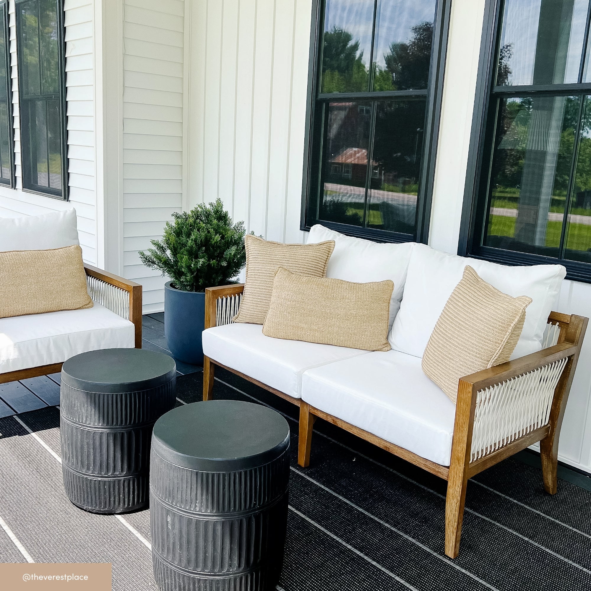 Outdoor Wood Patio Loveseat White Light Brown