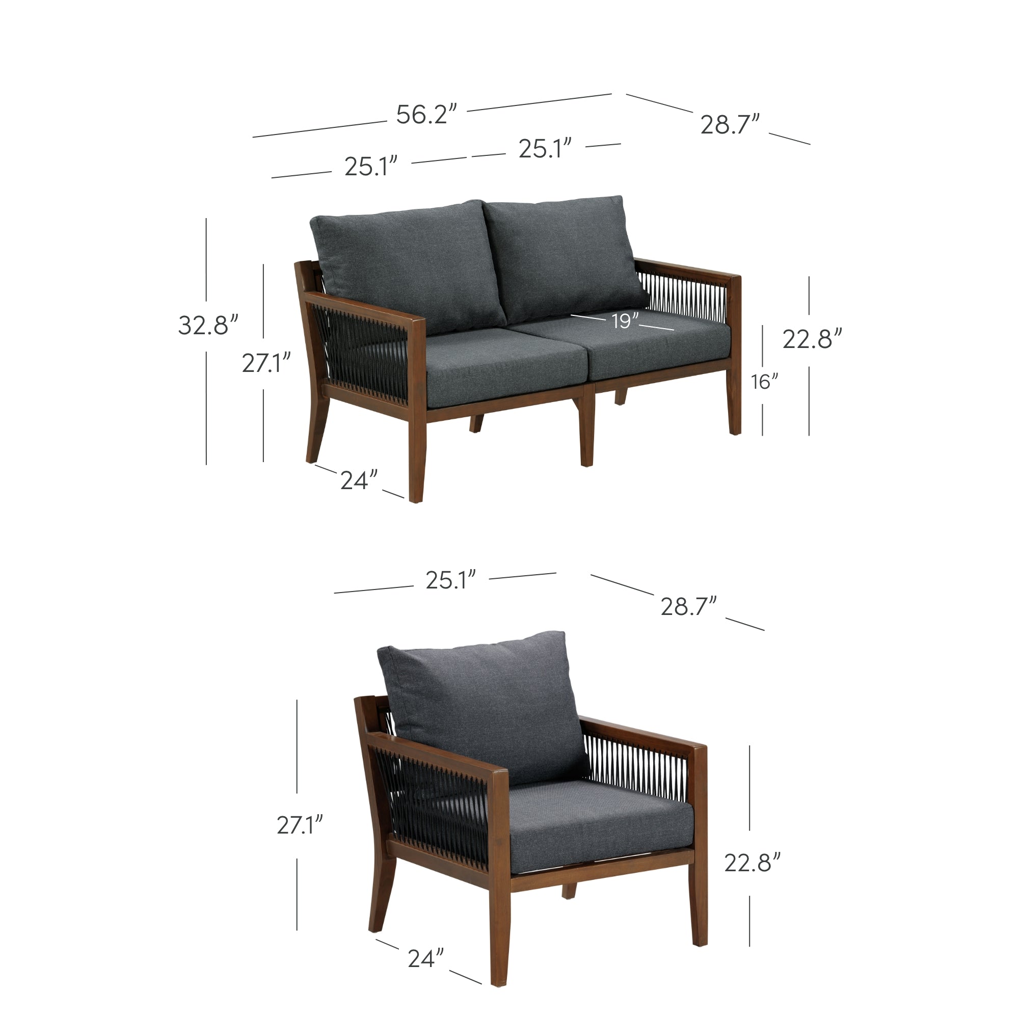 Outdoor 4 Piece Wood Patio Set Loveseats and Chairs