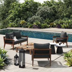 Outdoor 3 Piece Wood Patio Set Loveseat and Chairs