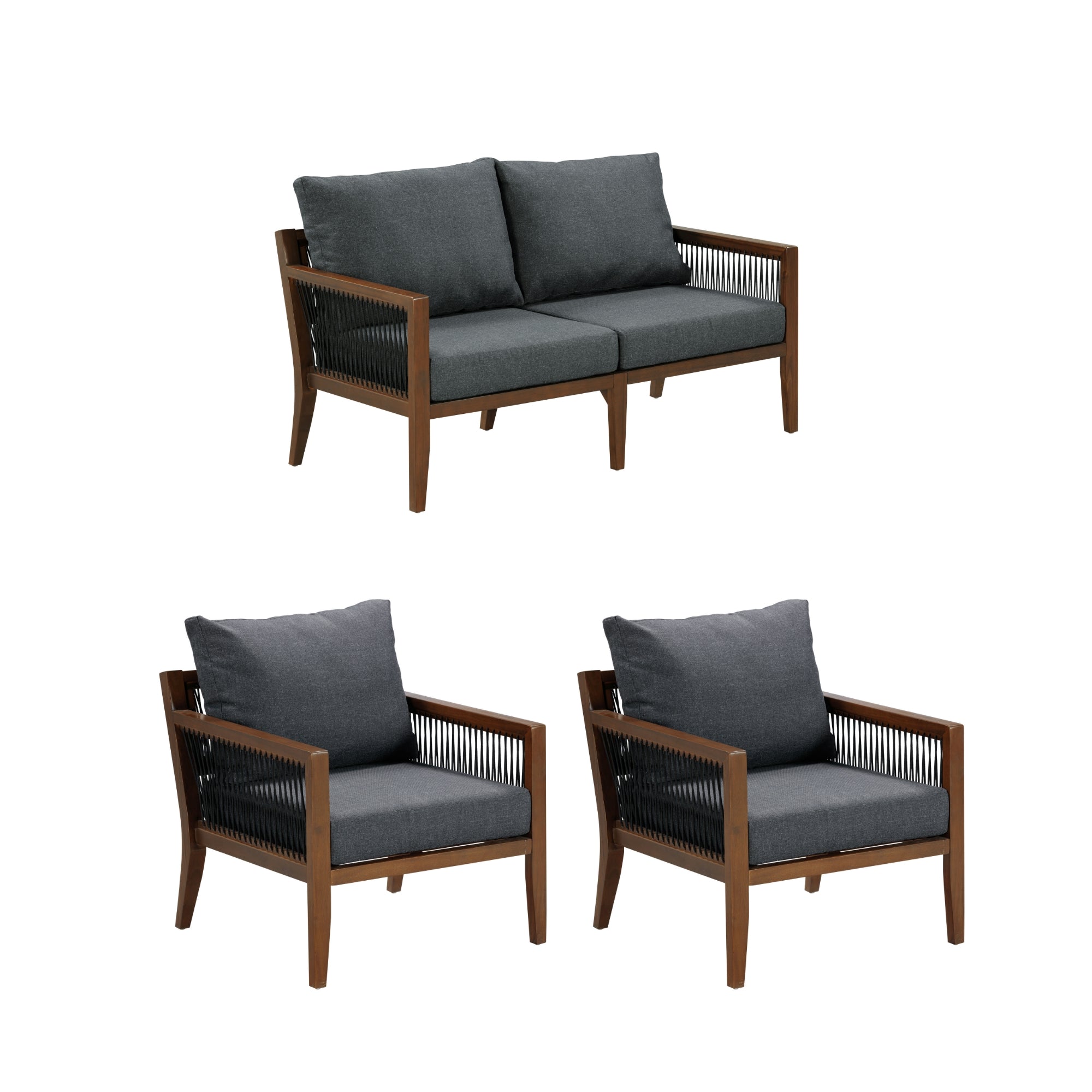Outdoor 3 Piece Wood Patio Set Loveseat and Chairs
