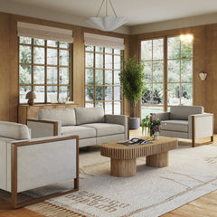 Soft Fabric Wood Frame Upholstered Armchair Beige Linen