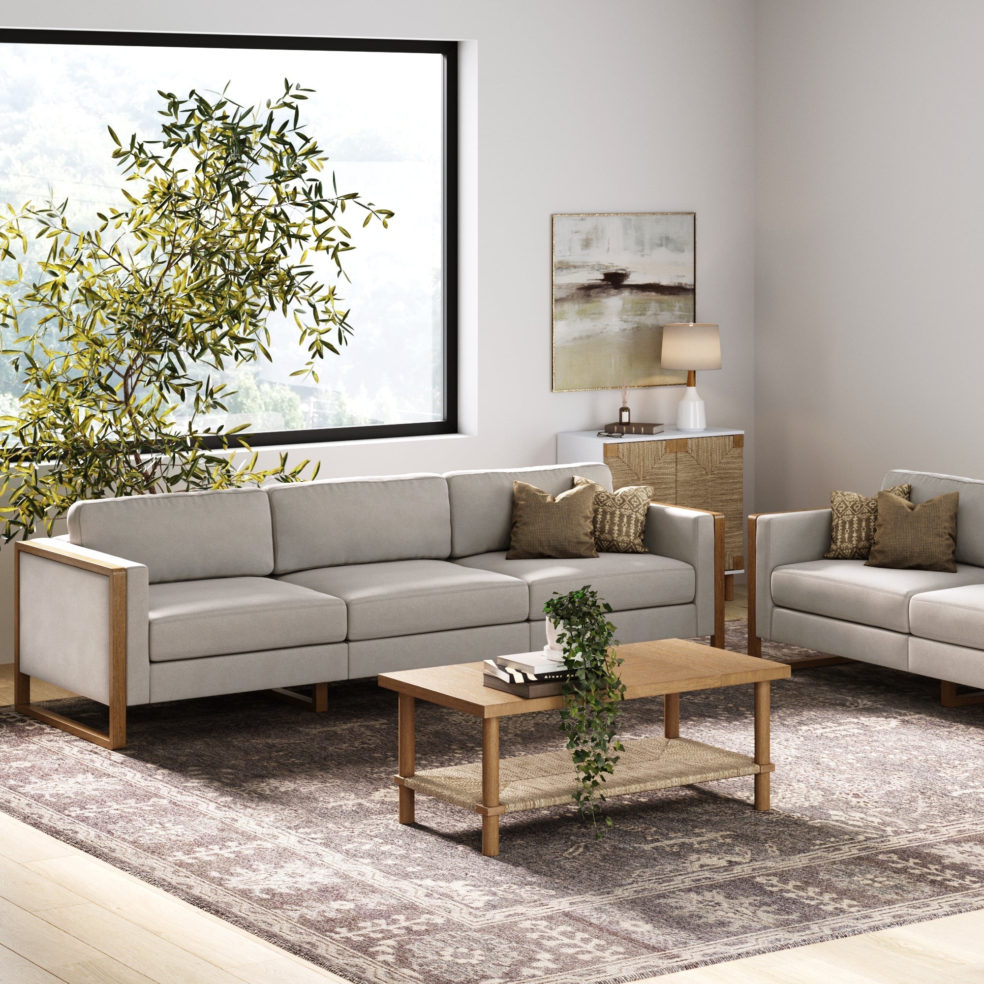 Soft Fabric 3-Seat Wood Frame Sofa Couch Gray