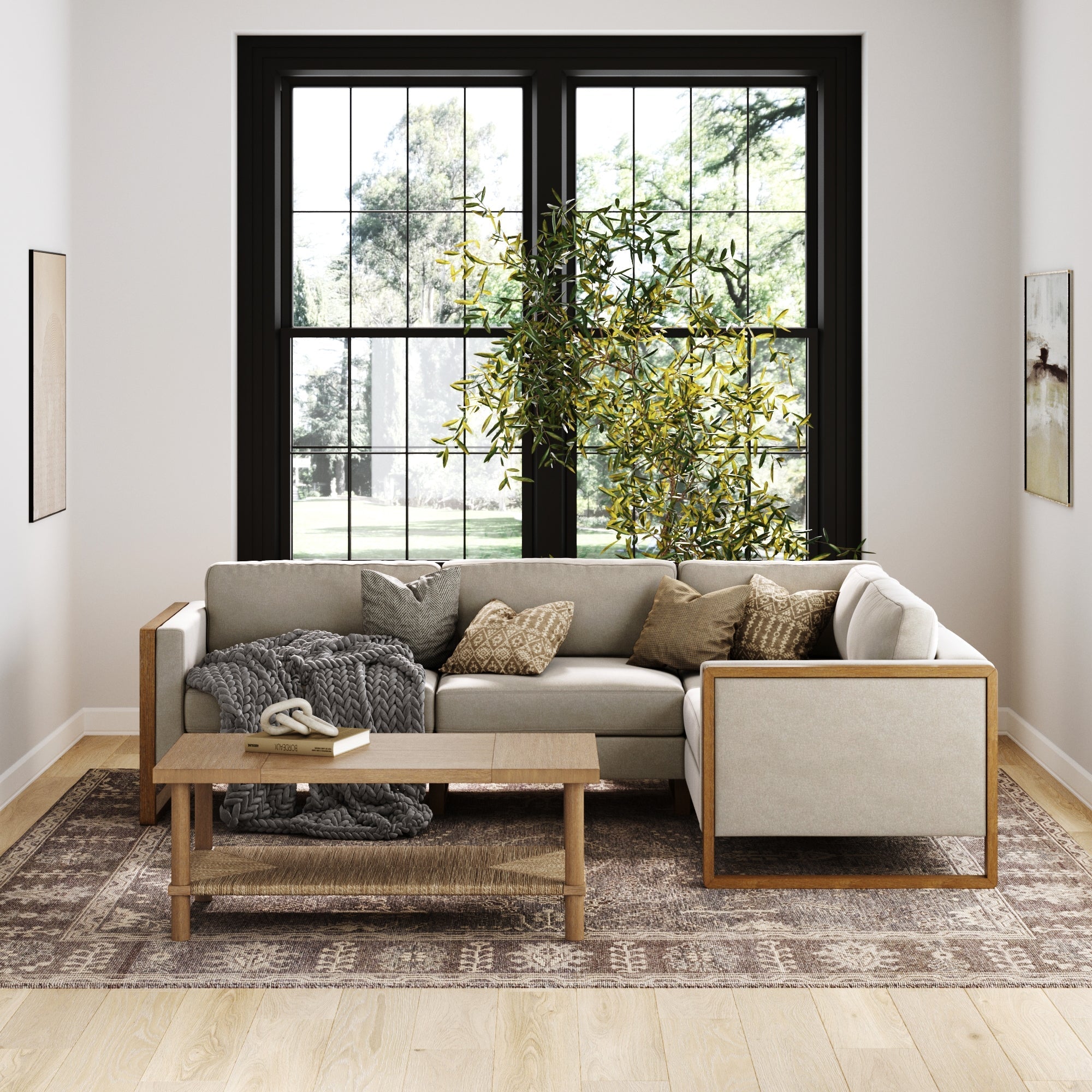 Soft Fabric 4-Seat Wood Frame Sectional Sofa Couch Gray