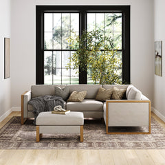 Soft Fabric 4-Seat Wood Frame Sectional Sofa Couch & Storage Ottoman Gray