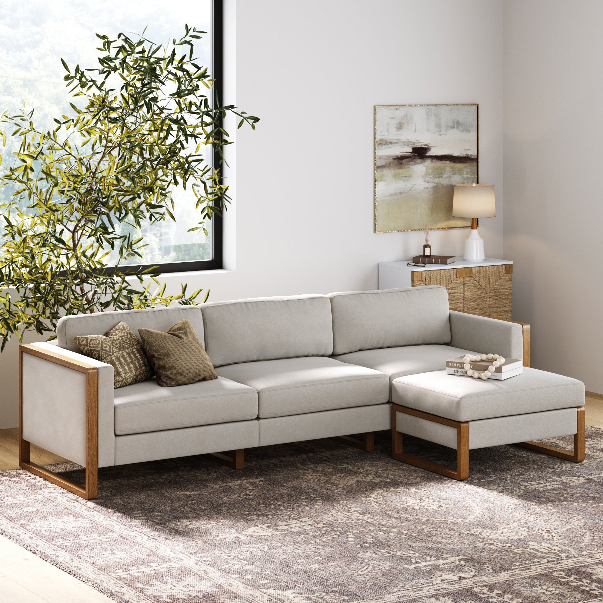 Upholstered Sofa Standard Seat Textured Gray (Modular Sofa Part)