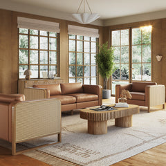 Solid Wood Accent Chair with Rattan Arm Camel (Set of 2)