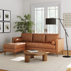 Mid-Century Tufted Leather Sofa Bench Seat Camel (Modular Sofa Part)